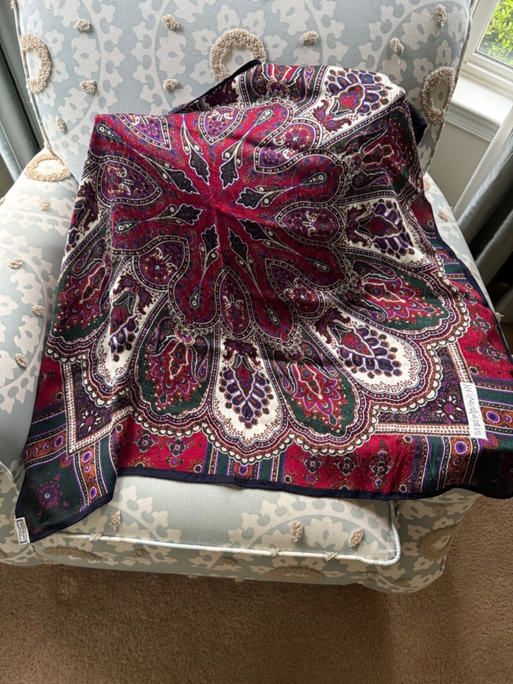 YSL Paisley % 100 Cotton Scarf in Rich Berry Hues